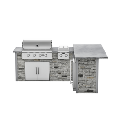 RTA Outdoor Living G6 L-Shape Outdoor Kitchen Island with Coyote Grill, Side Burner, Refrigeration Bar and Waste Bin