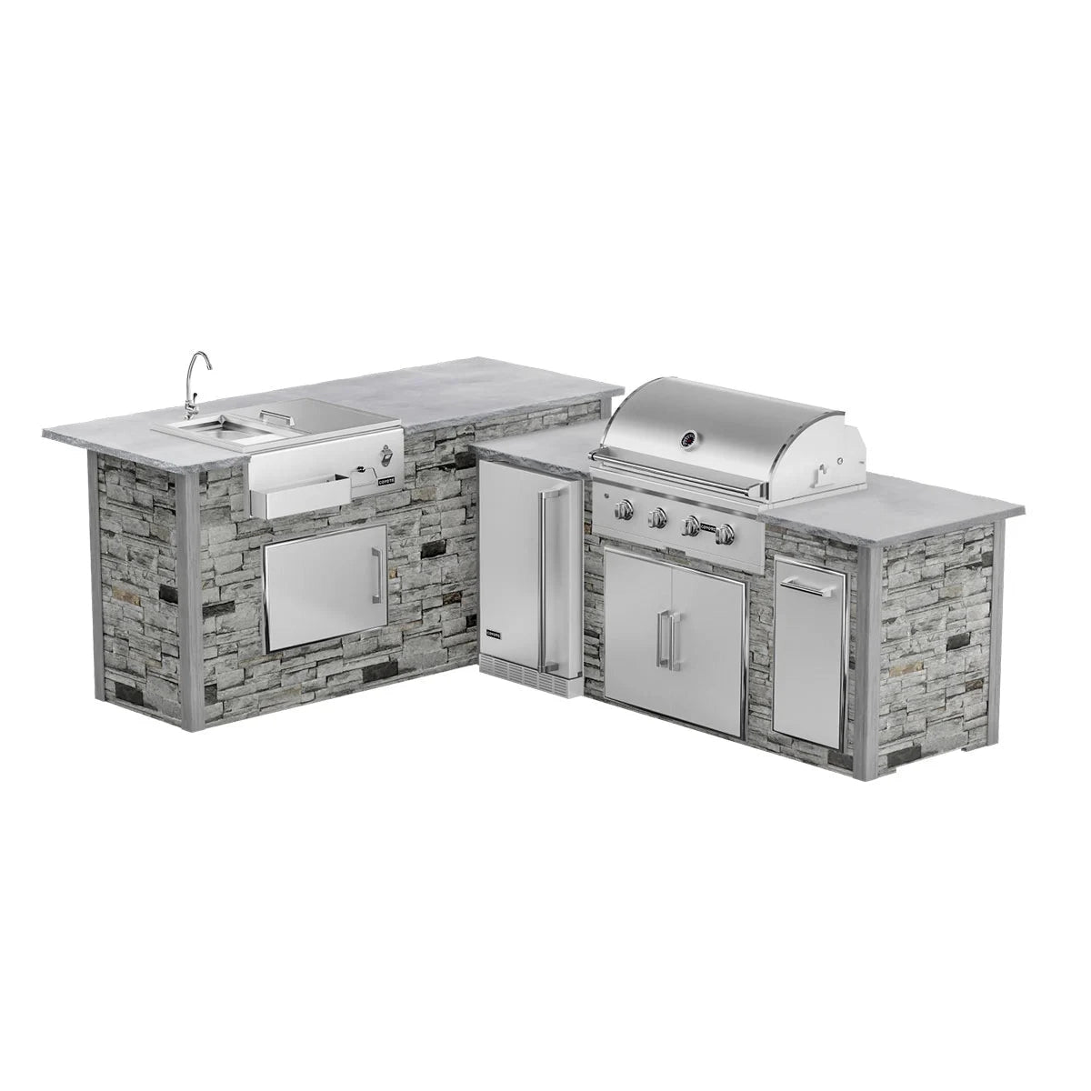 RTA Outdoor Living G7 L-Shaped Outdoor Kitchen Island with Coyote 36-Inch C-Series Grill, Fridge and Refreshment Bar - Sta...