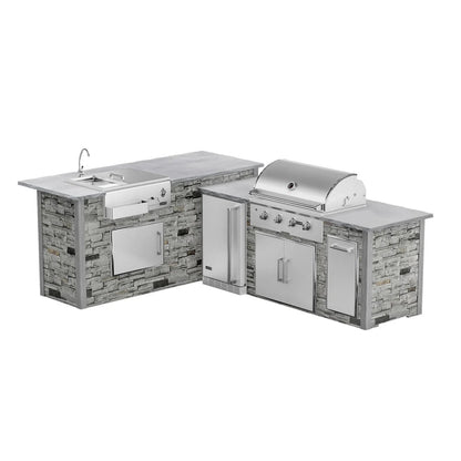 RTA Outdoor Living G7 L-Shaped Outdoor Kitchen Island with Coyote 36-Inch C-Series Grill, Fridge and Refreshment Bar - Sta...