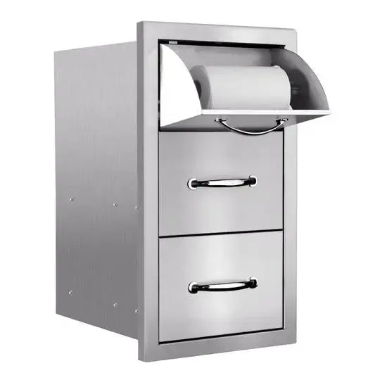 Summerset Professional Grills 17 inch Vertical 2 Drawer and Paper Towel Holder Combo with Masonry Frame Return SSTDC-17M - BetterPatio.com