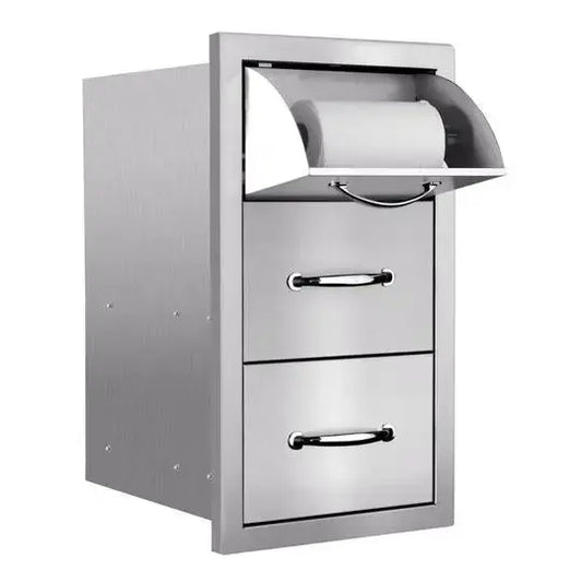 Summerset Professional Grills 17 inch Vertical 2 Drawer and Paper Towel Holder Combo with Masonry Frame Return SSTDC-17M - BetterPatio.com