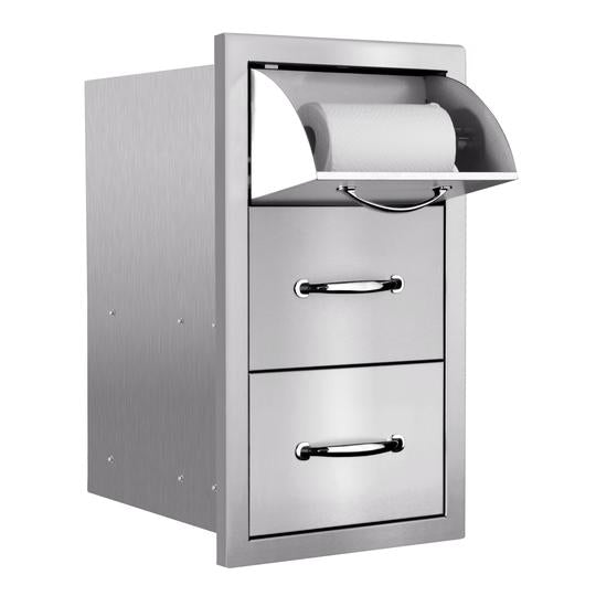 Summerset Professional Grills 17 inch Vertical 2 Drawer and Paper Towel Holder Combo with Masonry Frame Return SSTDC-17M - BetterPatio.com