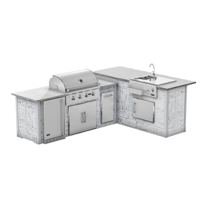 RTA Outdoor Living G7 L-Shaped Outdoor Kitchen Island with Coyote 36-Inch C-Series Grill, Fridge and Refreshment Bar - Sta...