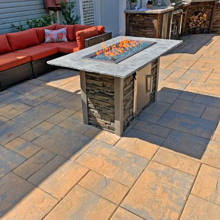 RTA Outdoor Living Fire Pit Table and  Stacked Stone and Stone Gray RTAF-F5-TG-SG - BetterPatio.com