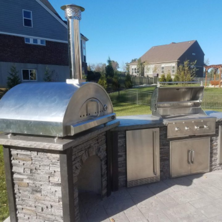 RTA Outdoor Living Wood Fired Pizza Oven Stand Stacked Stone and Stone Gray RTAP-P3-SG - BetterPatio.com