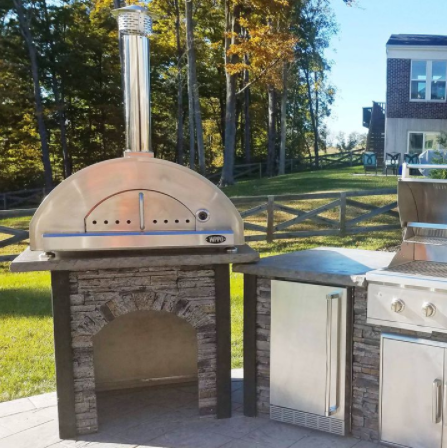 RTA Outdoor Living Wood Fired Pizza Oven Stand Stacked Stone and Stone Gray RTAP-P3-SG - BetterPatio.com
