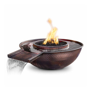 The Outdoor Plus 27" Sedona Hammered Copper Fire and Water Bowl - Gravity Spill