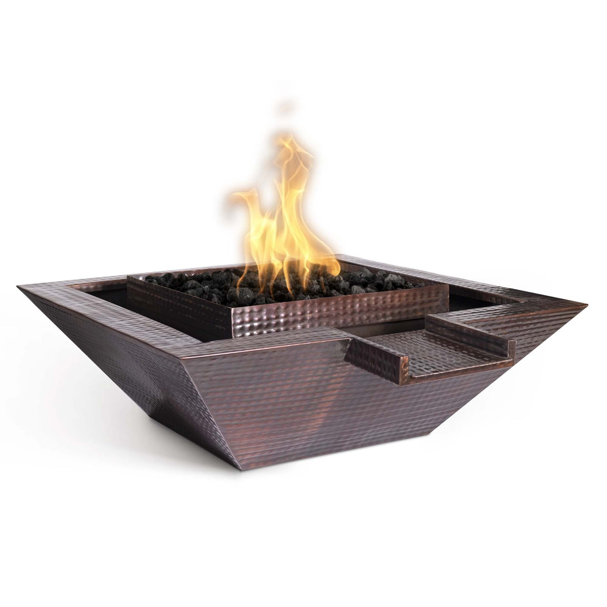 The Outdoor Plus 30" Maya Hammered Copper Fire &amp; Water Bowl - Gravity Spill