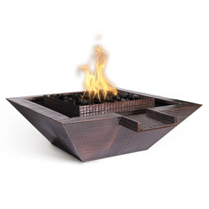 The Outdoor Plus 30" Maya Hammered Copper Fire & Water Bowl - Gravity Spill