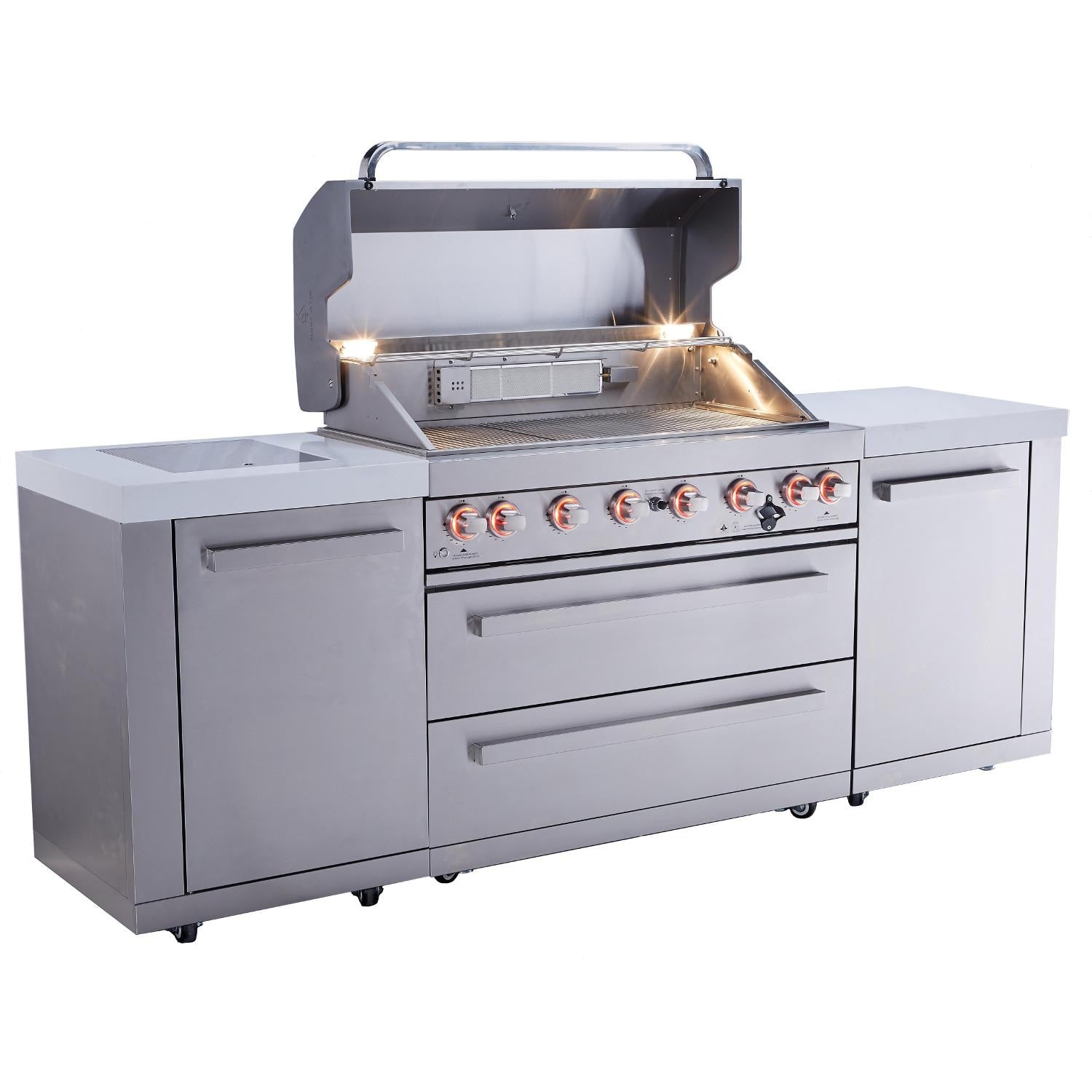 Mont Alpi 805 Propane Gas Island Grill with Infrared Side Burner and Stainless Steel - MAi805 - BetterPatio.com