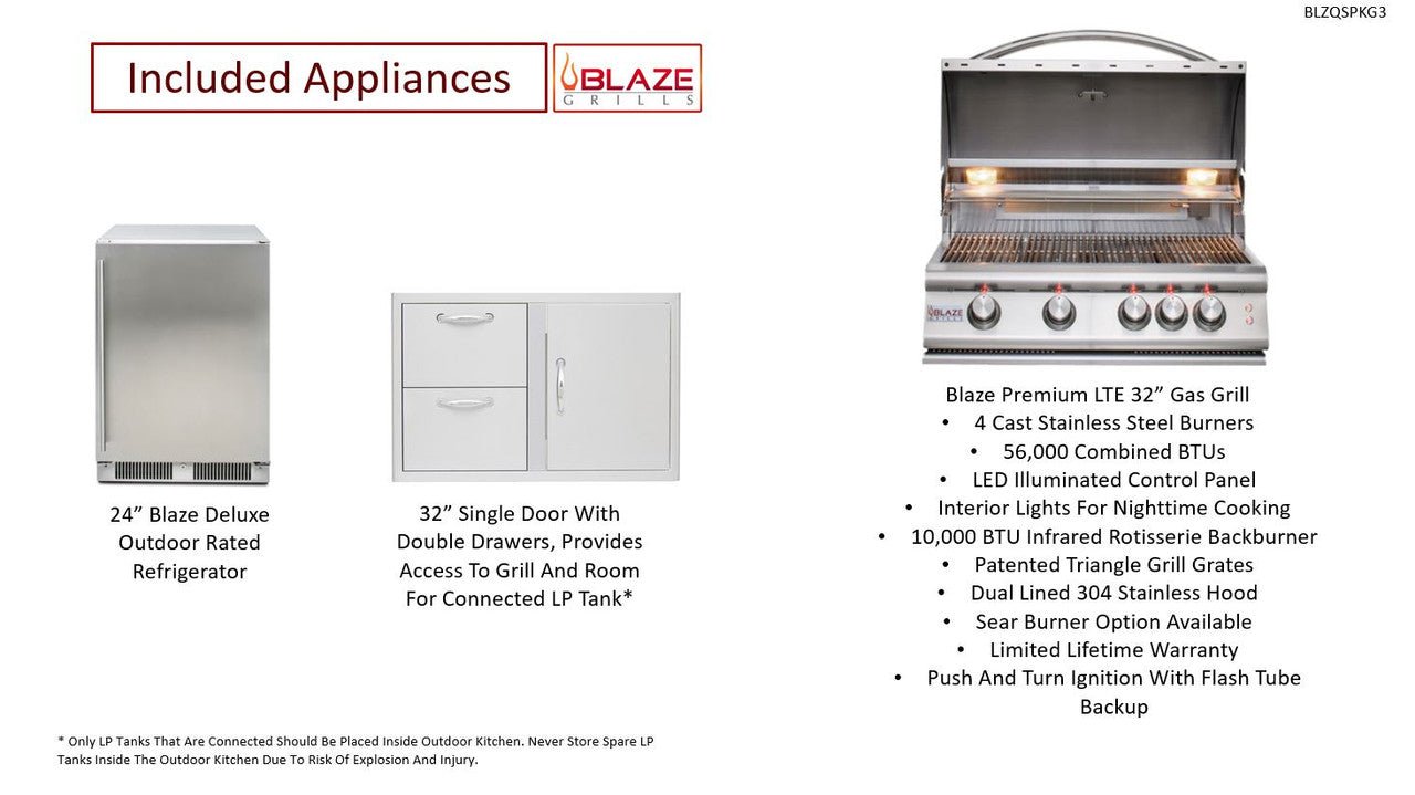 Big Ridge Outdoor KitchensBig Ridge Outdoor Kitchens Blaze Quick Ship 72 Inch Luxury Finished Outdoor Kitchen PKG 3 BLZ-QSHIP3-L- BetterPatio.com