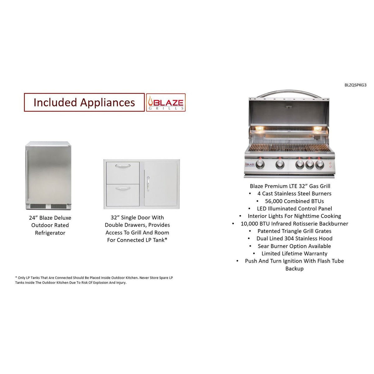 Big Ridge Outdoor KitchensBig Ridge Outdoor Kitchens Blaze Quick Ship 72 Inch Luxury Finished Outdoor Kitchen PKG 3 BLZ-QSHIP3-L- BetterPatio.com