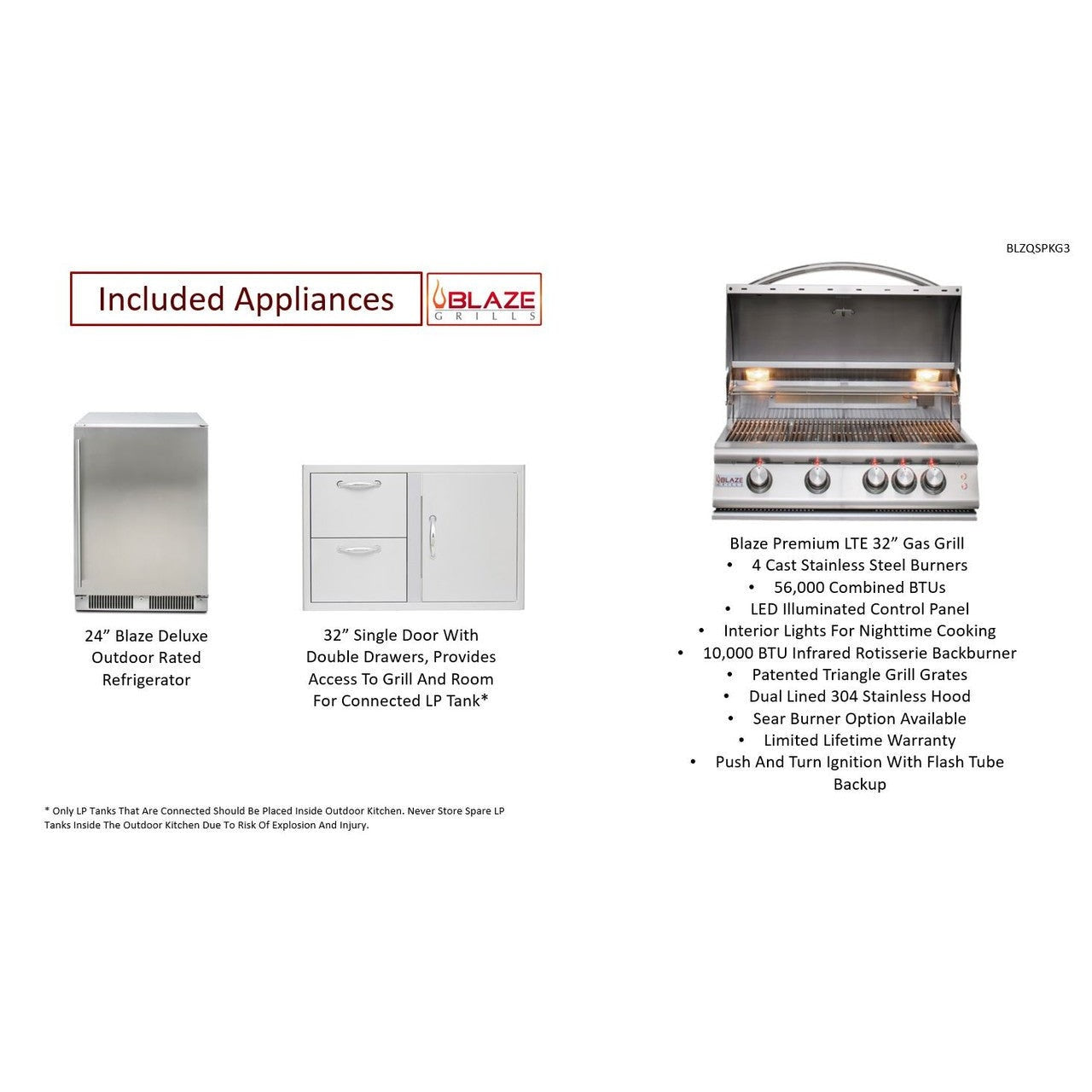 Big Ridge Outdoor KitchensBig Ridge Outdoor Kitchens Blaze Quick Ship 72 Inch Luxury Finished Outdoor Kitchen PKG 3 BLZ-QSHIP3-L- BetterPatio.com