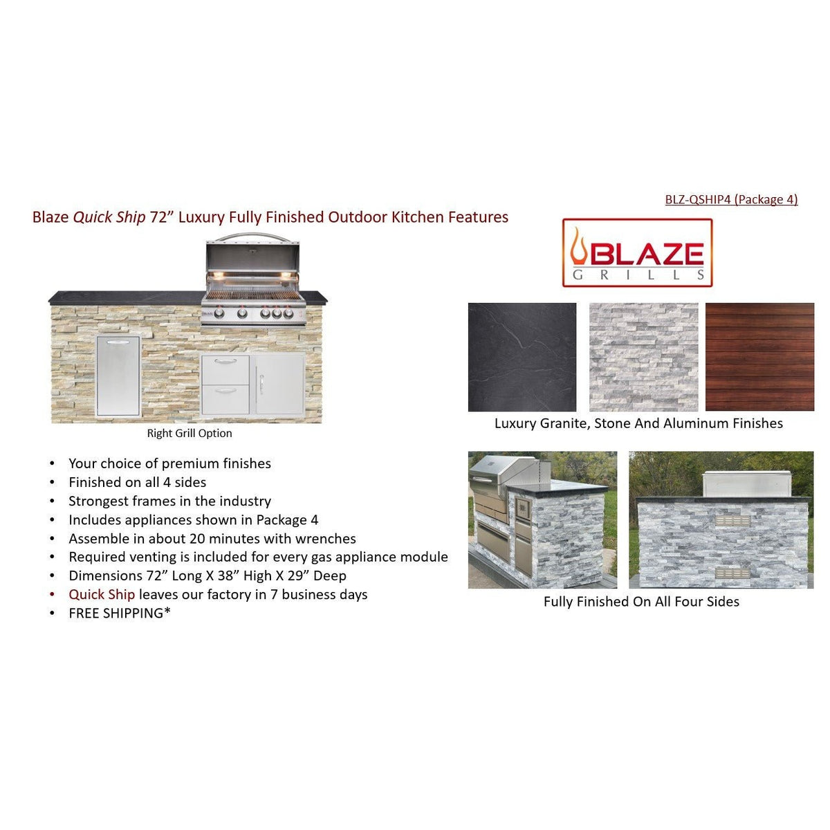 Big Ridge Outdoor KitchensBig Ridge Outdoor Kitchens Blaze Quick Ship 72" Luxury Finished Outdoor Kitchen PKG 4 BLZ-QSHIP4_L- BetterPatio.com
