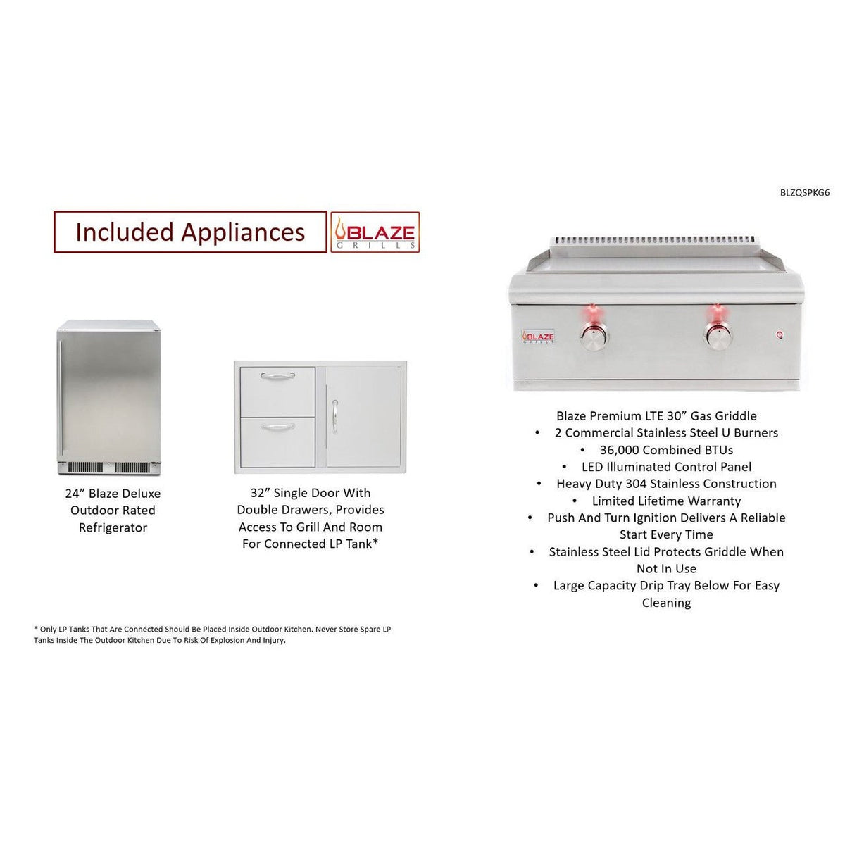 6 Foot Quick Ship Luxury Outdoor Kitchen with Blaze Griddle, Fridge  // BetterPatio.com