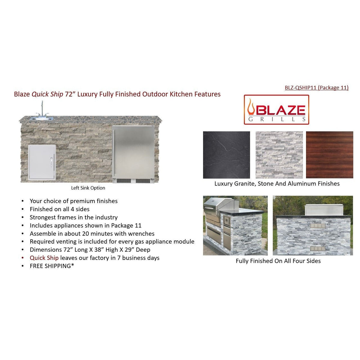 Big Ridge Outdoor KitchensBig Ridge Outdoor Kitchens Blaze Quick Ship 72" Premium Finished Outdoor Kitchen PKG 11 BLZ-QSHIP11_R- BetterPatio.com