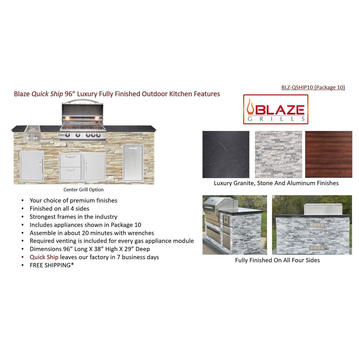 8 Foot Quick Ship Luxury Finished Outdoor Kitchen with Blaze Grill // BetterPatio.com