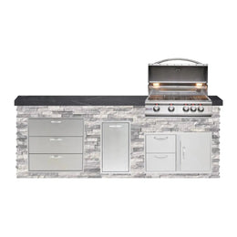 BetterPatio 8 Foot Quick Ship Outdoor Grill Island with Blaze 32-Inch Grill, Storage, Polished Granite Countertops