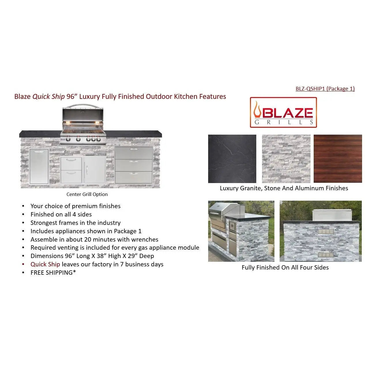 Big Ridge Outdoor KitchensBig Ridge Outdoor Kitchens Blaze Quick Ship 96" Luxury Finished Outdoor Kitchen PKG 1 BLZ-QSHIP1_left- BetterPatio.com