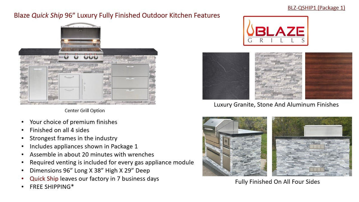 Big Ridge Outdoor KitchensBig Ridge Outdoor Kitchens Blaze Quick Ship 96" Luxury Finished Outdoor Kitchen PKG 1 BLZ-QSHIP1_left- BetterPatio.com