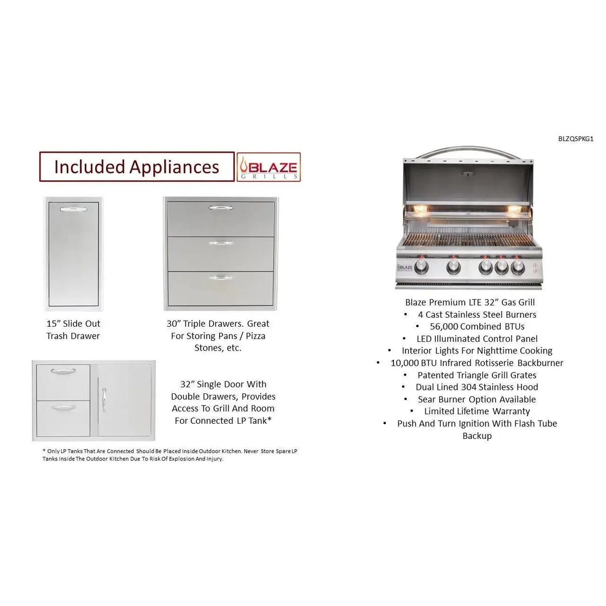Big Ridge Outdoor KitchensBig Ridge Outdoor Kitchens Blaze Quick Ship 96" Luxury Finished Outdoor Kitchen PKG 1 BLZ-QSHIP1_left- BetterPatio.com
