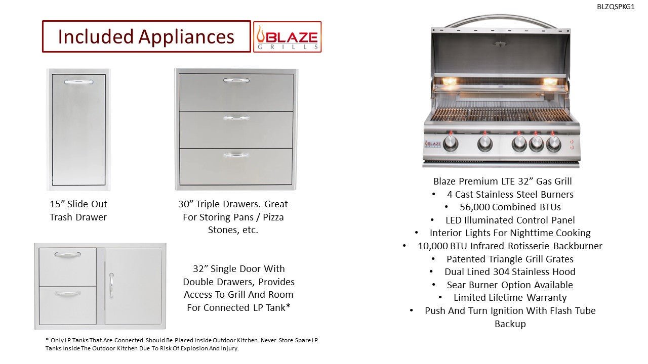 Big Ridge Outdoor KitchensBig Ridge Outdoor Kitchens Blaze Quick Ship 96" Luxury Finished Outdoor Kitchen PKG 1 BLZ-QSHIP1_left- BetterPatio.com