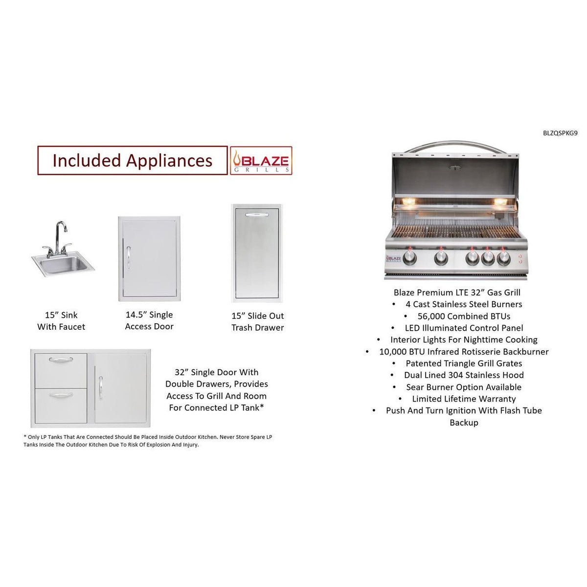 Big Ridge Outdoor KitchensBig Ridge Outdoor Kitchens Blaze Quick Ship 96" Luxury Finished Outdoor Kitchen PKG 9 BLZ-QSHIP9_right- BetterPatio.com