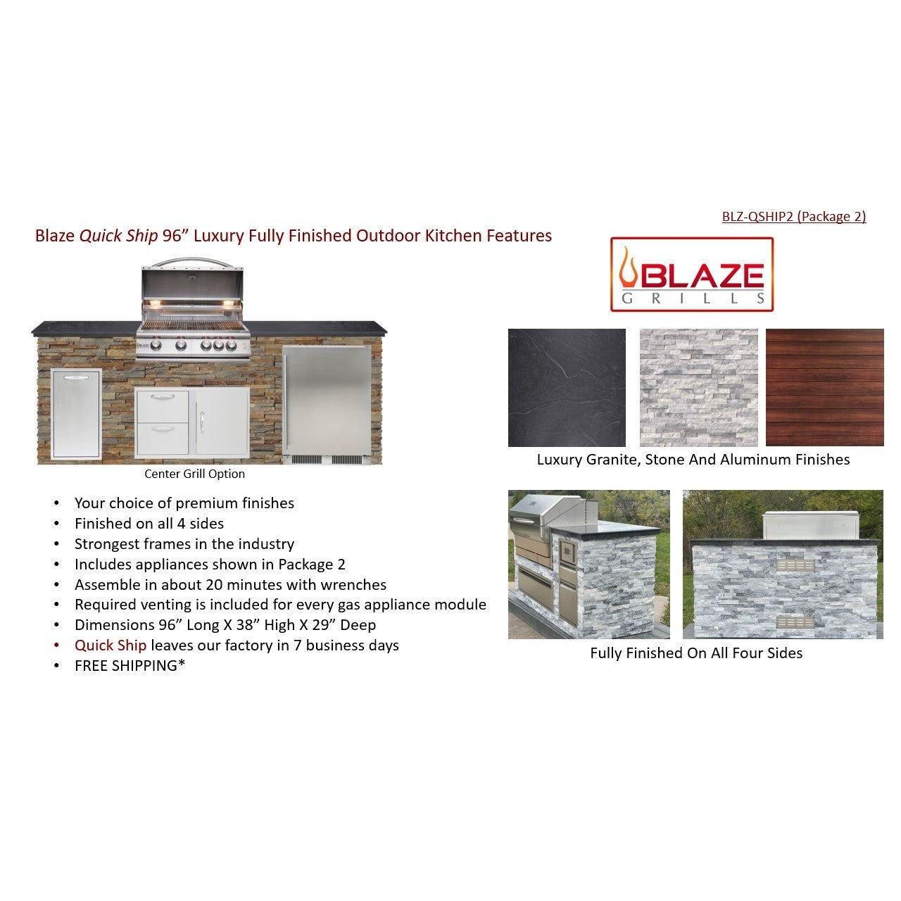 Big Ridge Outdoor KitchensBig Ridge Outdoor Kitchens Blaze Quick Ship 96" Outdoor Kitchen with Grill, Fridge PKG 2 BLZ-QSHIP2_right- BetterPatio.com