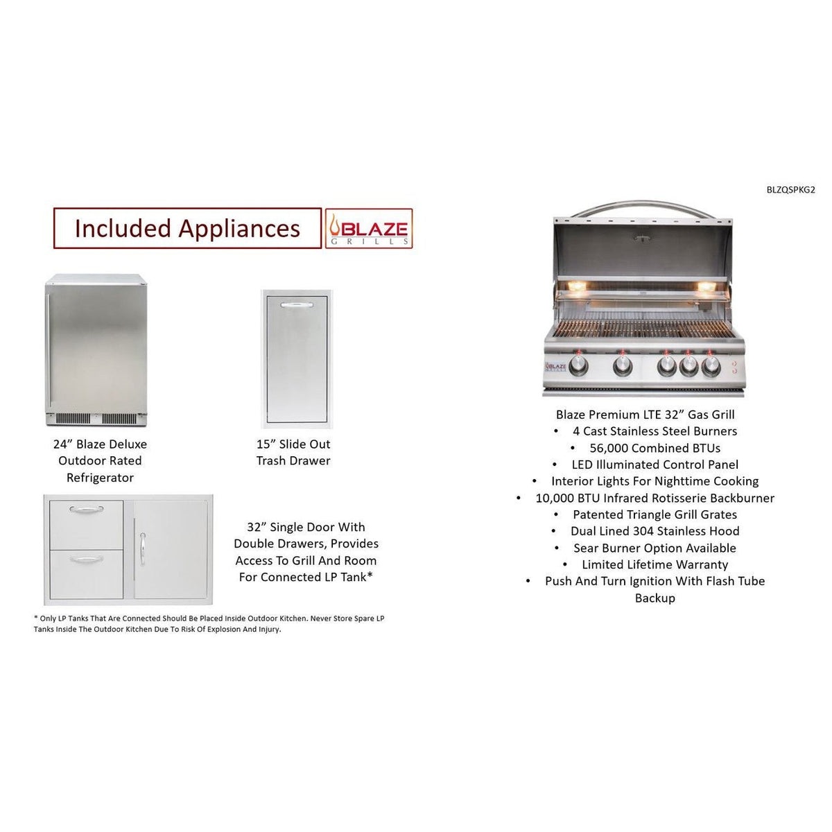 Big Ridge Outdoor KitchensBig Ridge Outdoor Kitchens Blaze Quick Ship 96" Outdoor Kitchen with Grill, Fridge PKG 2 BLZ-QSHIP2_right- BetterPatio.com