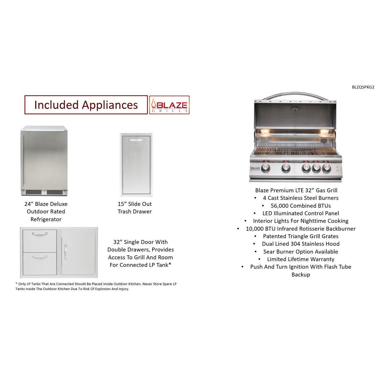 Big Ridge Outdoor KitchensBig Ridge Outdoor Kitchens Blaze Quick Ship 96" Outdoor Kitchen with Grill, Fridge PKG 2 BLZ-QSHIP2_right- BetterPatio.com