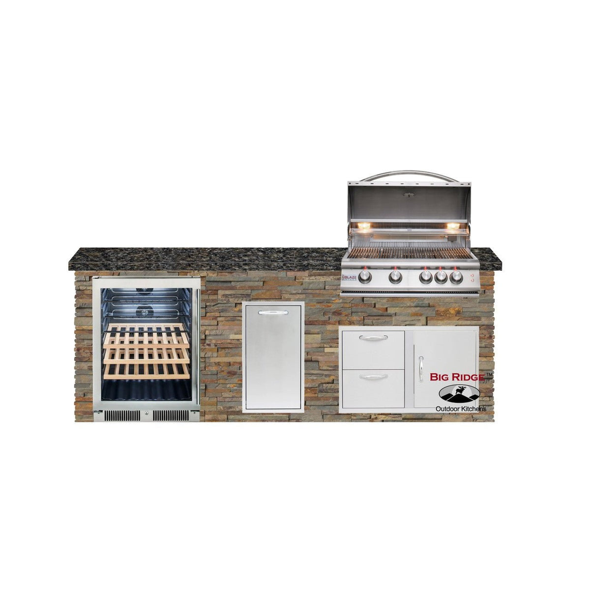 Big Ridge Outdoor KitchensBig Ridge Outdoor Kitchens Blaze Quick Ship 96" Outdoor Kitchen with Grill, Fridge PKG 2 BLZ-QSHIP2_right- BetterPatio.com