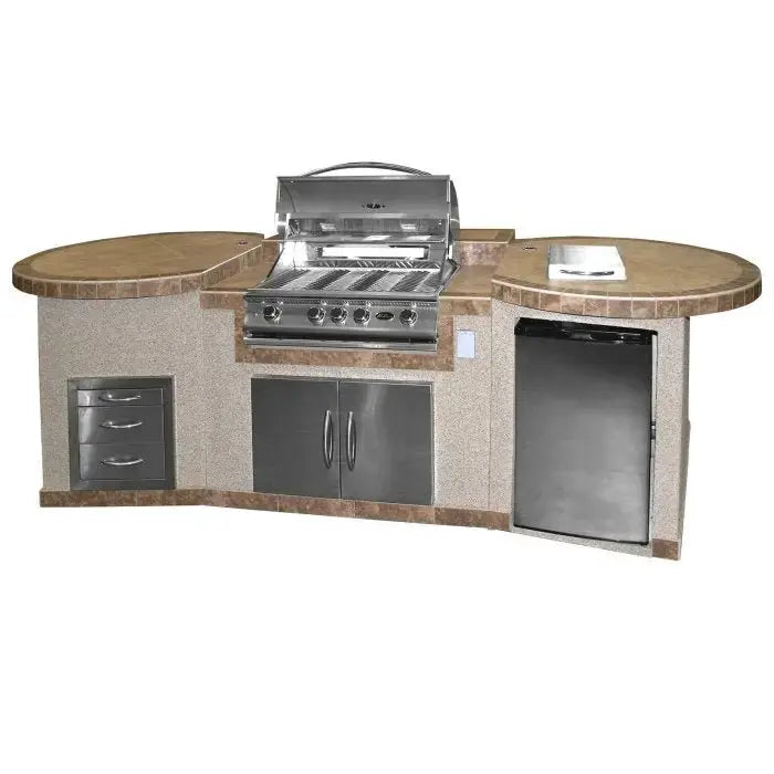 Cal FlameCal Flame 3-Piece 11 Ft. BBQ Island e3022 with P4 Four Burner Grill e3022- BetterPatio.com
