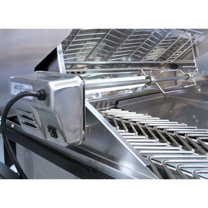 Cal Flame 7 foot BBQ Grill Island with 4-Burner Gas Grill, Rotisserie Kit, Fridge, Side Burner // BetterPatio.com