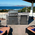 Cal Flame 7 foot BBQ Island with Four Burner Grill, Fridge, Side Burner and More - BBK701-GS