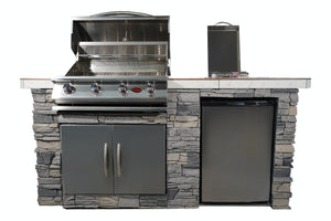 Cal FlameCal Flame 7 foot BBQ Island with Four Burner Grill, Fridge, Side Burner and More - BBK701-GS LBK701-GS- BetterPatio.com