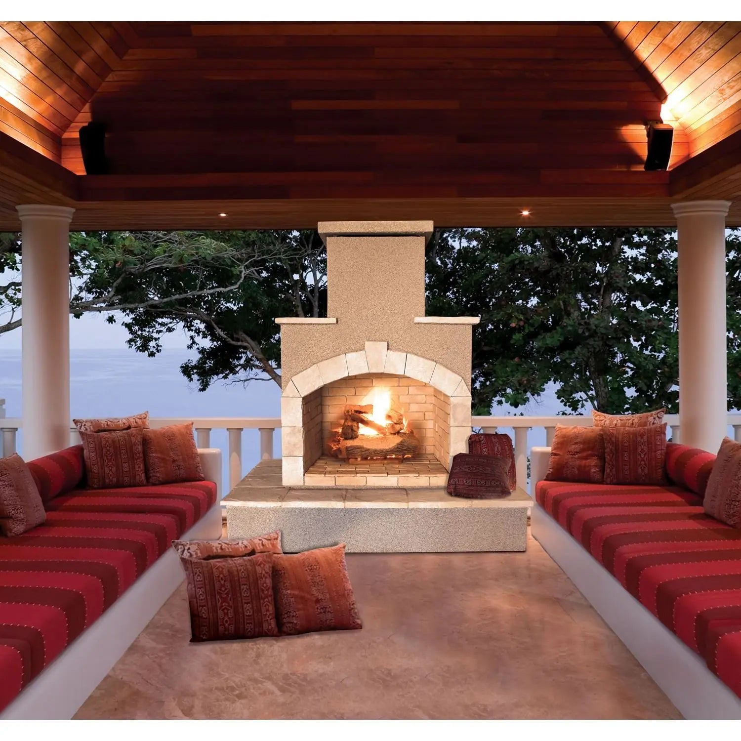 Cal Flame 78 inch Outdoor Fireplace FRP-908-3 - BetterPatio.com
