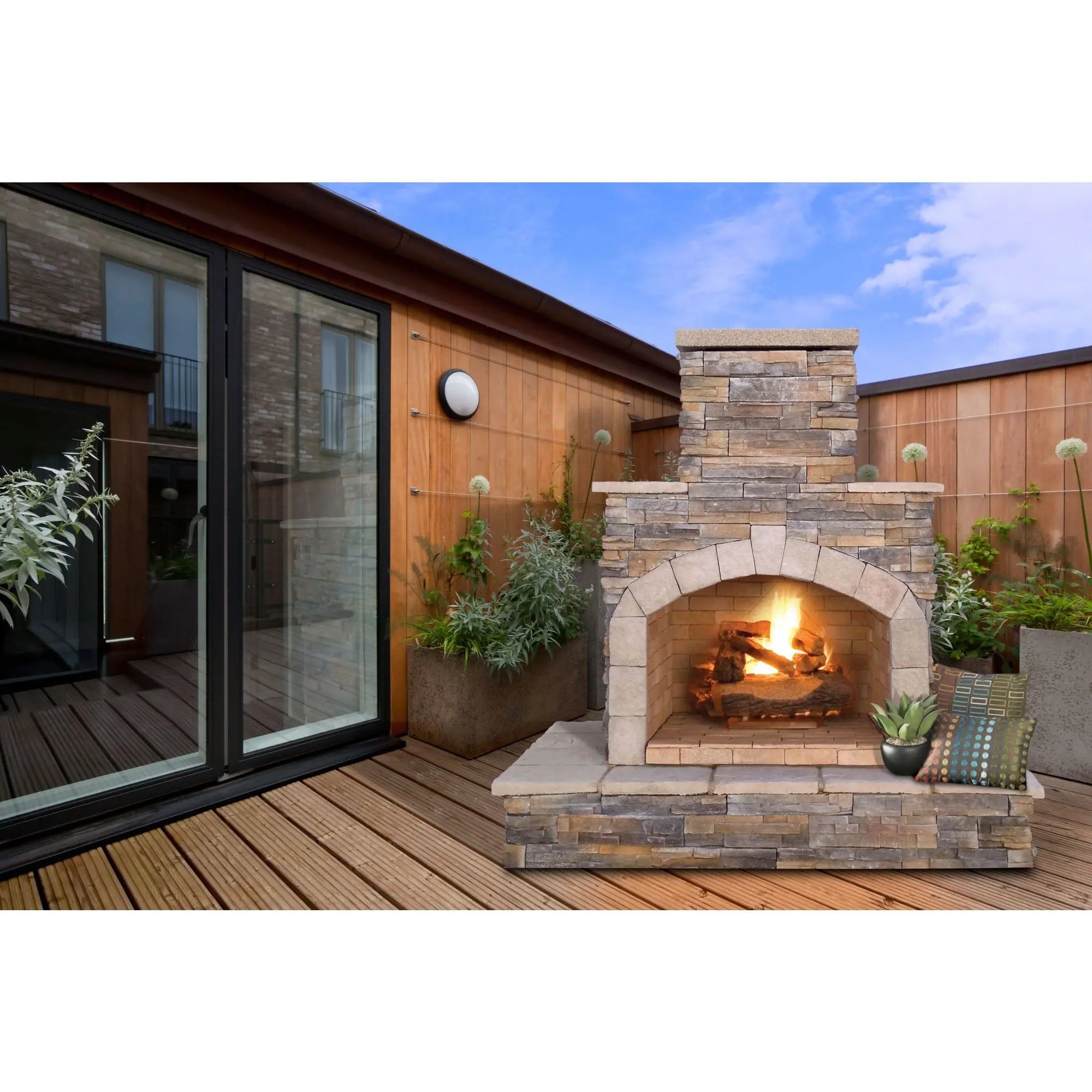 Cal Flame 78 inch Outdoor Fireplace FRP-908-3 - BetterPatio.com