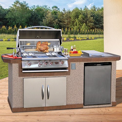 Cal Flame 7 foot Cultured Stone Grill Island with 4-Burner Gas Grill