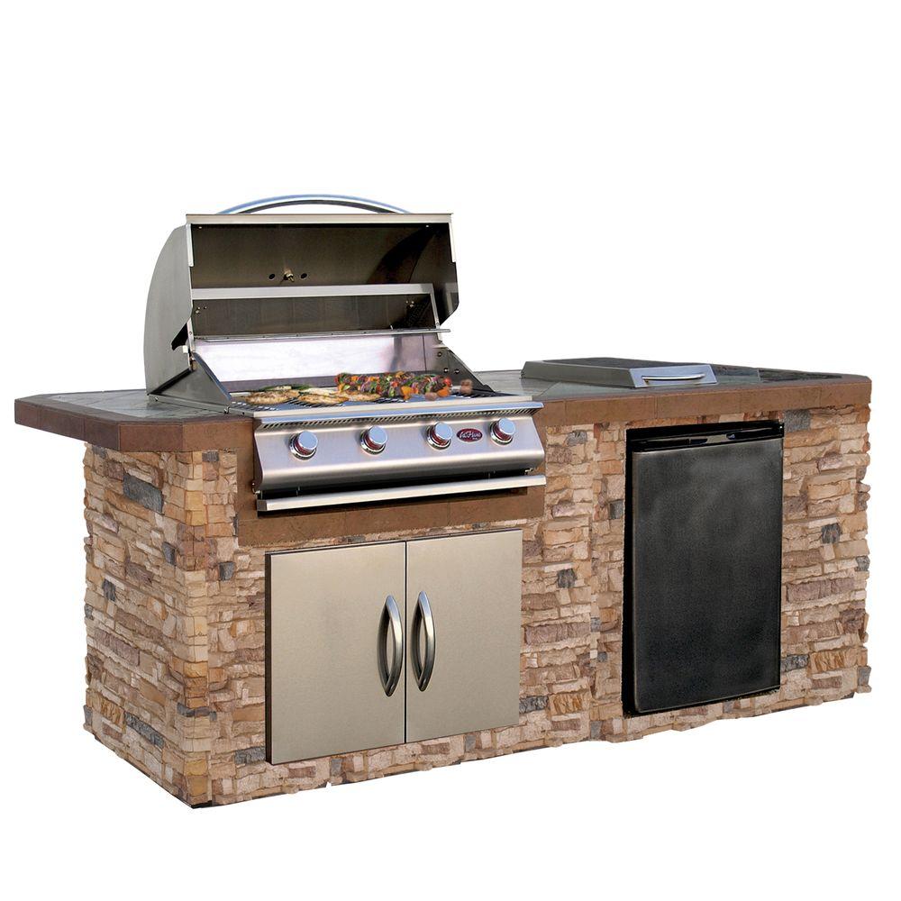 Cal Flame 7 foot Cultured Stone Grill Island with 4-Burner Gas Grill  // BetterPatio.com
