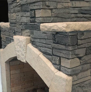 Cal FlameCal Flame Outdoor Gas Fireplace with Gray Stacked Stone and Wrap Around Mantle FRP-908-3-GS FRP-908-3GS- BetterPatio.com