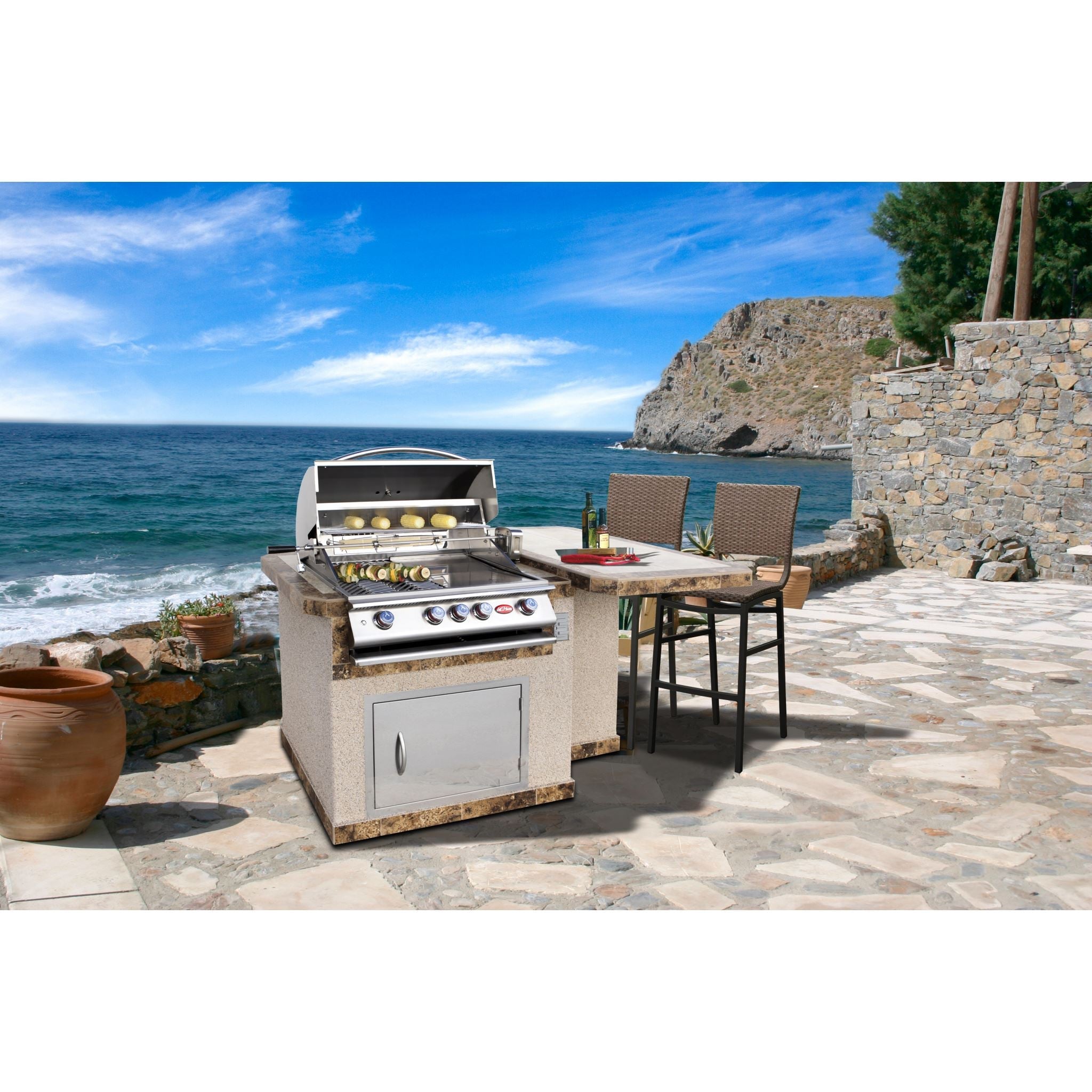Cal Flame P4 32 Inch Burner Built-In Grill with Rotisserie, Griddle