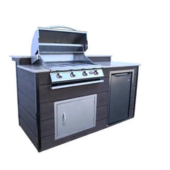 Cal Flame 6 Foot BBQ island with 4 Burner Grill, Synthetic Wood and Granite Countertops