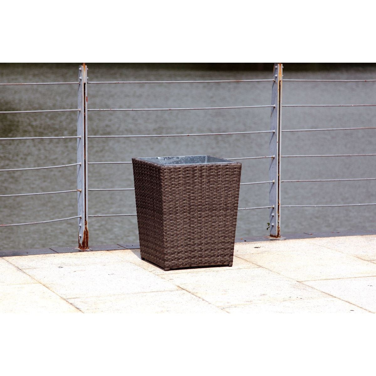 Hospitality Rattan Planter W/Zinc Bucket 1290-GRY - BetterPatio.com