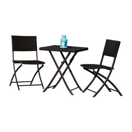 Hospitality Rattan Sapphire 3 Pc Wicker Folding Chair Set 1372-BLK-3PC-SET