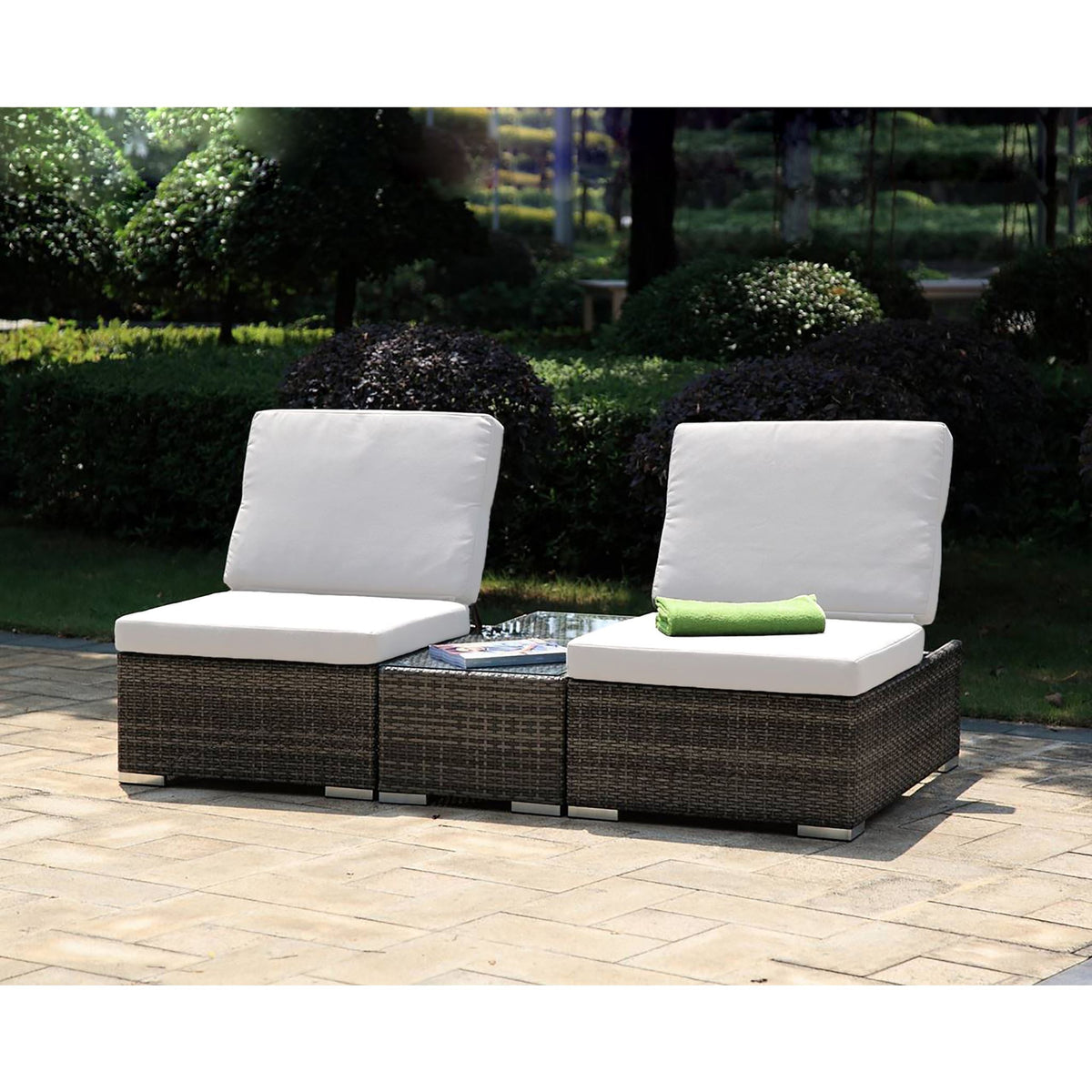 Hospitality Rattan Sapphire 3 Pc Multi-Functional Set W/Cushion 1459E-BRW-3PC-SET - BetterPatio.com