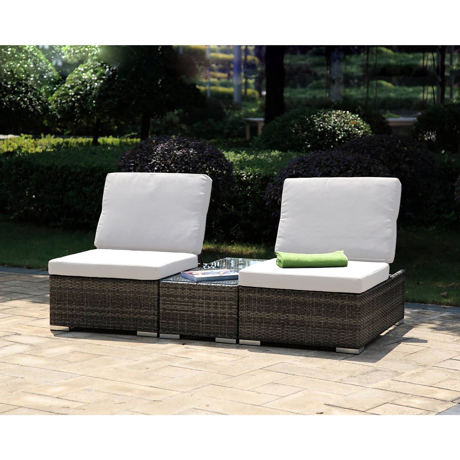 Hospitality Rattan Sapphire 3 Pc Multi-Functional Set W/Cushion 1459E-BRW-3PC-SET - BetterPatio.com