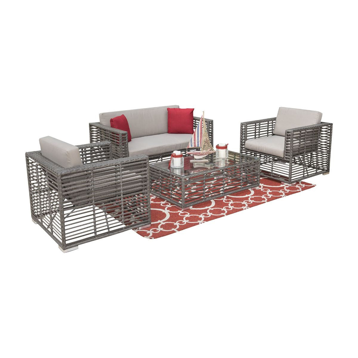 Hospitality Rattan 4 Pc Wicker Conversation / Living Set 1461-GRY-4PC-SET - BetterPatio.com