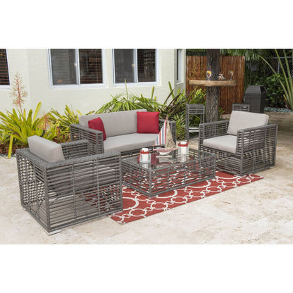 Hospitality Rattan 4 Pc Wicker Conversation / Living Set 1461-GRY-4PC-SET - BetterPatio.com