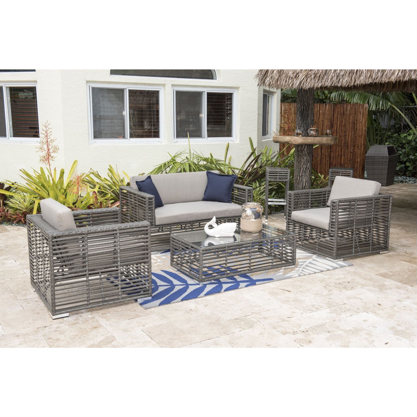 Hospitality Rattan 4 Pc Wicker Conversation / Living Set 1461-GRY-4PC-SET - BetterPatio.com