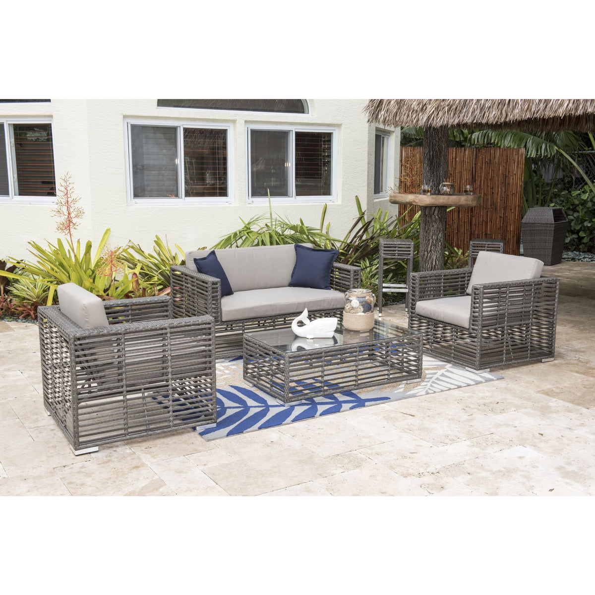 Hospitality Rattan 4 Pc Wicker Conversation / Living Set 1461-GRY-4PC-SET - BetterPatio.com